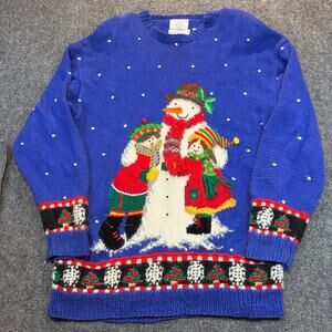 VTG Marissa Christina Christmas Womens XL Blue Snowman Sweater Mary Engelbreit
